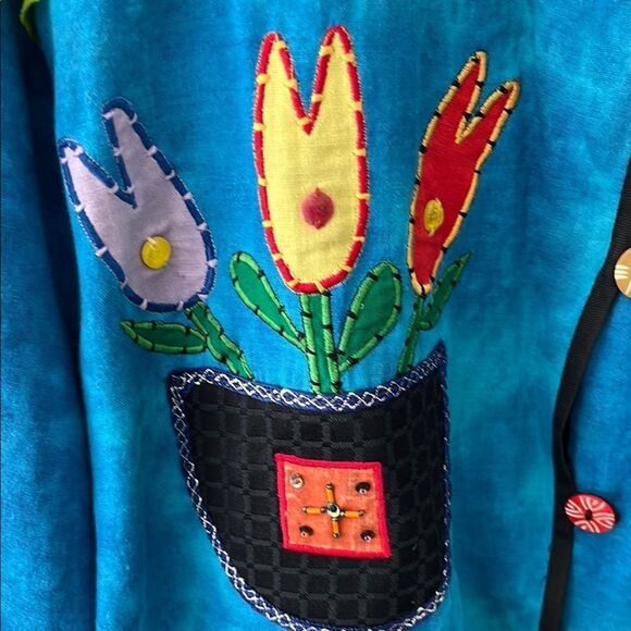 Allure VTG Hand-Made Embroidery Embellished flower,Birds Bright Multi Color S 2X - Picture 3 of 10